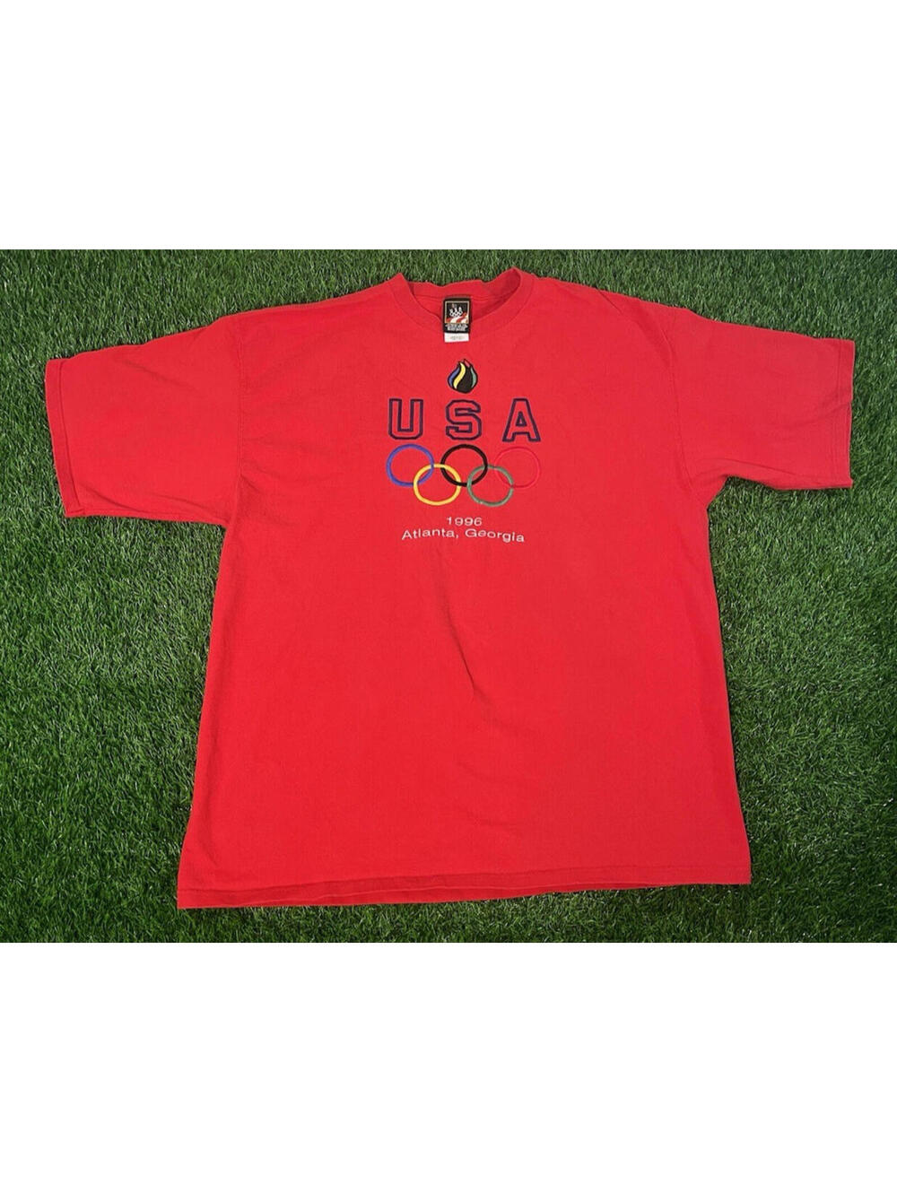 Vintage 90s Olympics Atlanta Georgia Red Heavy Cotton T-Shirt Mens XL